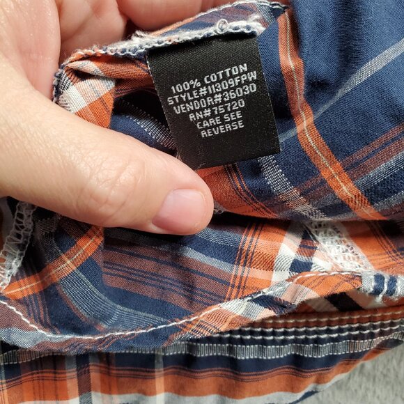 BKE Athletic Fit Long Sleeve Button Up Plaid Shirt Navy Burnt Orange Men Sz XL - Picture 4 of 12